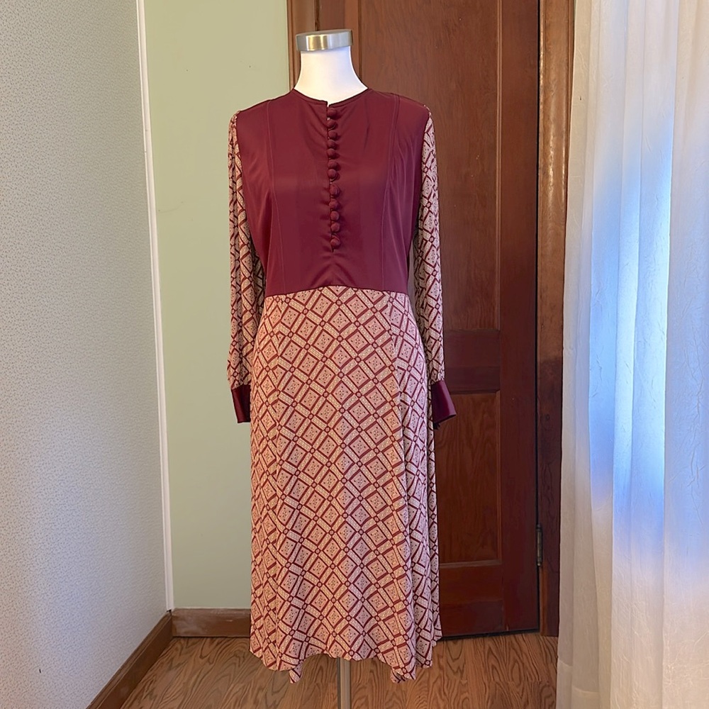 Louis Caring of London Burgundy Patterned Dress, Size 38